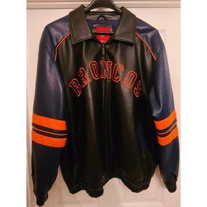 Vintage 90s GIII NFL Denver Broncos Faux Leather Jacket Men's XL RARE Zip Pocket